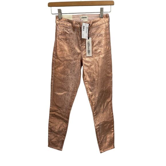 NWT L’Agence Margot Jeans High Rise Skinny Petal Light Rose Gold Foil Size 24